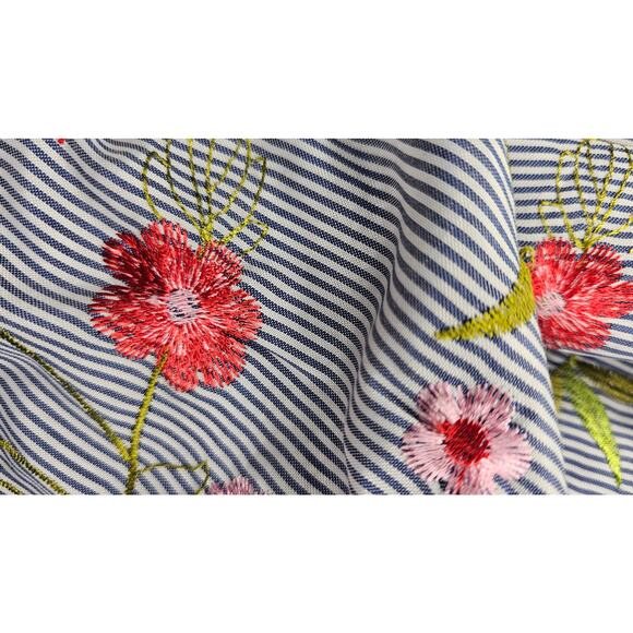 Bcbg size L button front chambray striped floral shirt tunic dress EUC whimsical - Picture 3 of 7